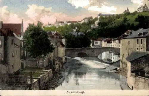 Ak Luxembourg Luxemburg, Gesamtansicht, Fluss, Brücke