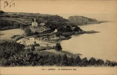Ak Kanalinsel Jersey,  St Catherine's Bay, Küstenblick, Wohnhäuser, Landschaft