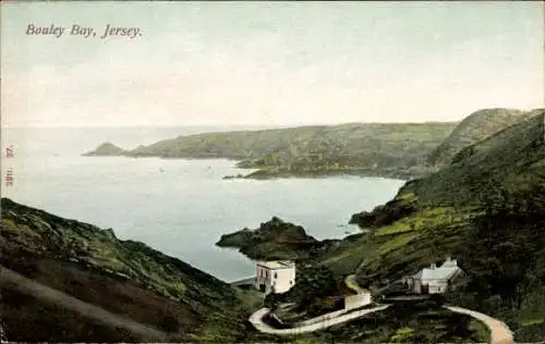 Ak Bouley Bay Kanalinsel Jersey, Bouley Bay,  Küstenlandschaft, Häuser, ruhiges Wasser