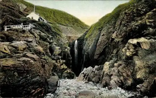 Ak Plemont Jersey Kanalinseln, Felspartie, Wasserfall, Haus