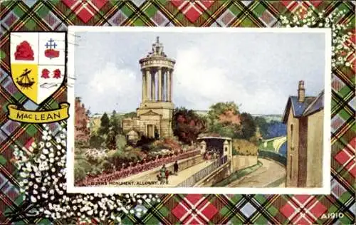 Ak Ayr Schottland, Burns Monument, Landschaft, Schottisches Muster