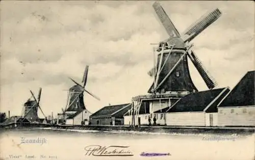 Ak Zaandijk Nordholland, Windmühlen, historische Gebäude, Schwarz-Weiß-Foto, Zaandijkerweg