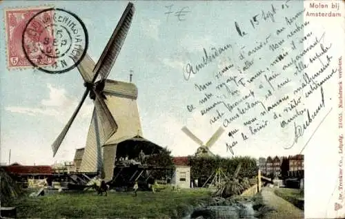 Ak Amsterdam Nordholland Niederlande, Windmühlen, typischer niederländischer Ort, Postkarte vo...