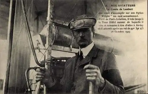 CPA Nos Aviateurs, Le Comte de Lambert, biplan Wright