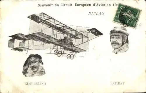 CPA Souvenir du Circuit Européen d'Aviation 1911, Biplan, Kimmerling, Bathiat