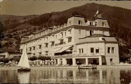Ak Zell am See in Salzburg, Grandhotel Zell am See, Hotel, Architektur, See, Segelboot