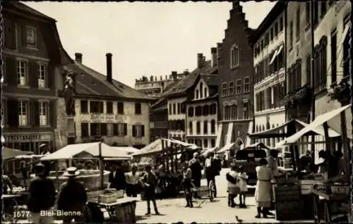 Ak Biel Bienne Kt. Bern, Marktplatz