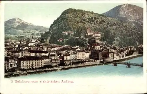 Ak Salzburg in Österreich, Blick auf den Ort vom Aufzug aus