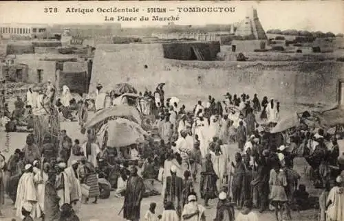 Ak Timbuktu Tombouctou Mali, Marktplatz, Menschen, Gebäude, Wüste, Westafrika, Soudan