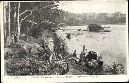 Ak Moyen Congo Französisch Kongo, E. M Paris, Congo Français, Landschaft mit Wasser und Bäumen...
