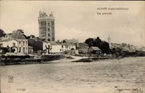 Ak Oudon Loire Atlantique, Blick auf  Wasser, Häuser, hoher Turm