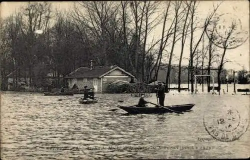 Ak Bonneuil sur Marne Val de Marne, Fluten, Boot, Haus, Bäume, 1910