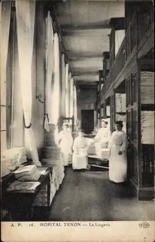 CPA Paris XX., Hopital Tenon, Lingerie