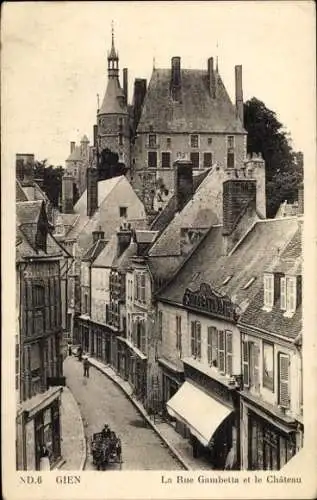 Ak Gien Loiret, La Rue Gambetta, Château,  Architektur, Strassenansicht