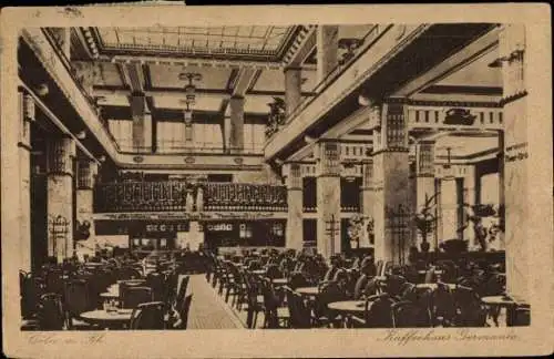 Ak Köln am Rhein, Kaffeehaus Germania, Innenansicht, elegante Atmosphäre, viele Tische