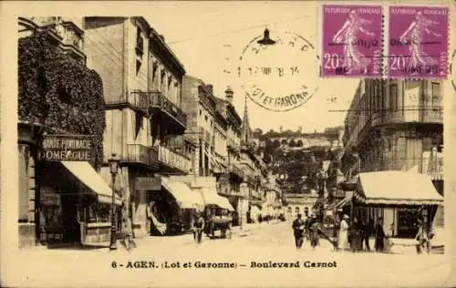 Ak Agen Lot et Garonne, Boulevard Carnot, Handelskunden, Gebäude, Straßenansicht,  