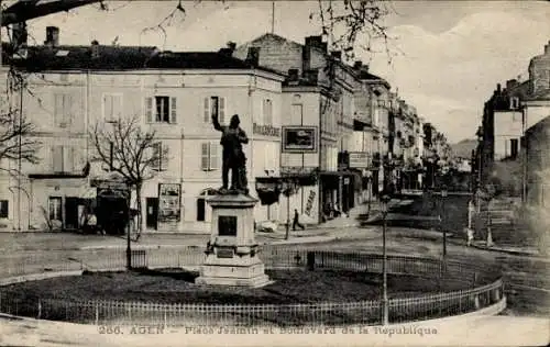 Ak Agen Lot et Garonne, Statue, Place Jasmin, Boulevard de la République
