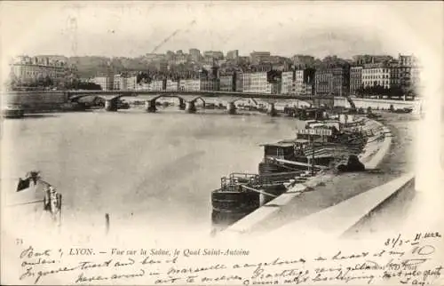 Ak Lyon Rhône,  Saône, Quai Saint-Antoine, Flussansicht, Brücke, Schiffe