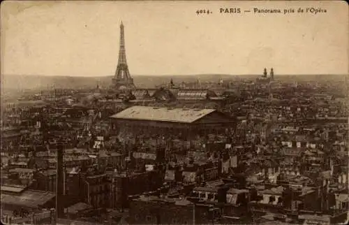 Ak Paris IX Opéra, Panorama von  Eiffelturm, Opéra Garnier,  Architektur