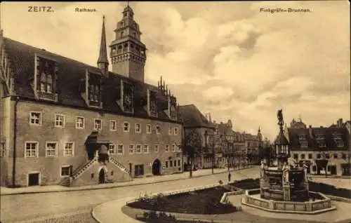 Ak Zeitz im Burgenlandkreis, Rathaus, Finkgräfe-Brunnen, r Stil, Stadtansicht