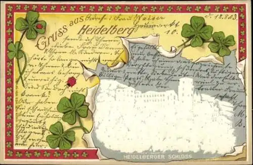 Ak Heidelberg am Neckar, Gruss aus  Heißelberger Schloss, vierblättrige Kleeblätter