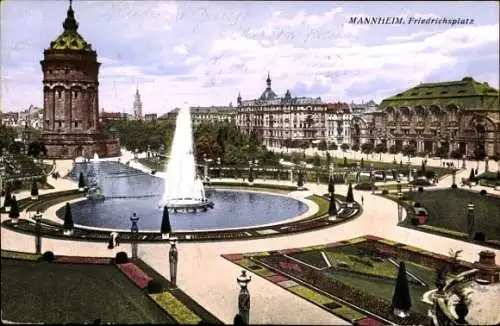 Ak Mannheim in Baden, Friedrichsplatz mit Springbrunnen