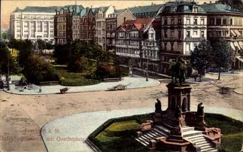 Ak Frankfurt am Main, Gutenbergdenkmal, Goetheplatz,  Gebäude, Stadtansicht