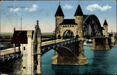 Ak Bonn am Rhein, Rheinbrücke,  Architektur, Wasser, Himmel, 