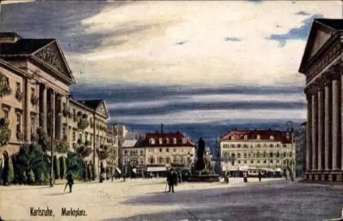 Künstler Ak Karlsruhe in Baden Württemberg , Blick auf den Marktplatz, WIRO 1976