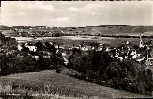 Ak Auingen Münsingen in Württemberg, Blick auf Münsingen und Auingen, bewaldete Hügel, Häuser, Ki