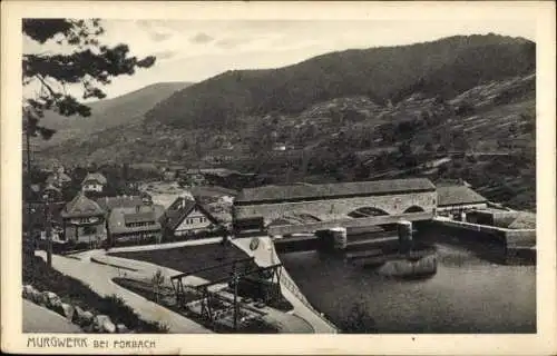 Ak Forbach im Schwarzwald, Murgwerk, viele Häuser, Brücke, Gewässer, Gebirgslandschaft