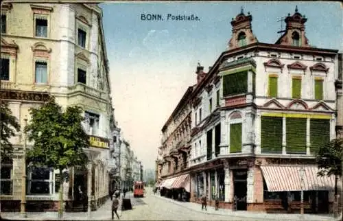 Ak Bonn am Rhein, Poststraße,  Gebäude, Straßenansicht, bunten Fensterläden, Linde