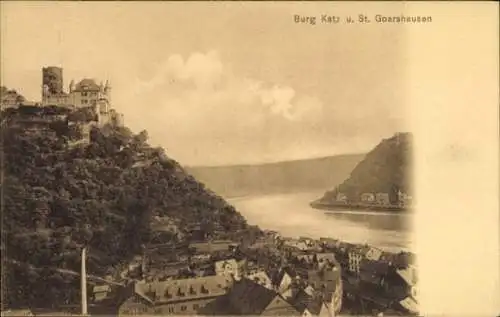 Ak St. Goarshausen am Rhein, Burg Katz, Rheinfluss,   