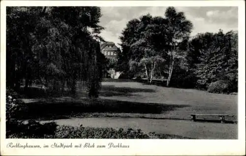 Ak Recklinghausen im Ruhrgebiet, Stadtpark, Parkhaus im Hintergrund