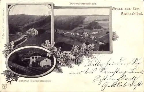 Ak Warmensteinach Oberfranken Bayern, Berglandschaft, Bahnhof  Oberwarmensteinach, Gruß aus dem S