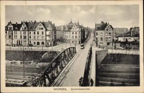 Ak Worms am Rhein, Brunhildenbrücke