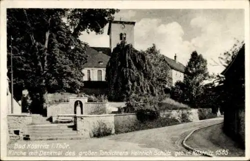 Ak Bad Köstritz in Thüringen, Kirche mit Denkmal d. Tondichters Heinrich Schütz