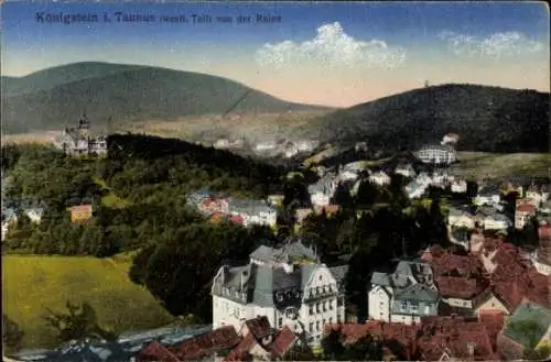 Ak Königstein im Taunus, Panoramaansicht, Ruine, Häuser, Landschaft, Berge