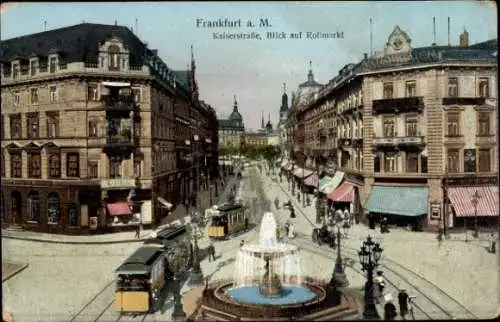 Ak Frankfurt am Main, Kaiserstraße, Blick auf Rollmarkt, Stadtansicht, Brunnen,  Gebäude