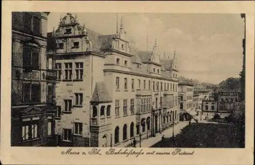Ak Mainz in Rheinland Pfalz, Blick in die Bahnhofstraße mit neuem Postamt