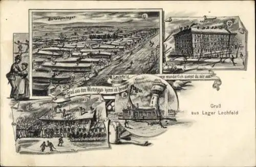 Ak Lagerlechfeld Graben Schwaben, Fliegerhorst Lechfeld, Verschiedene Szenen von Lechfeld, Wirtsh