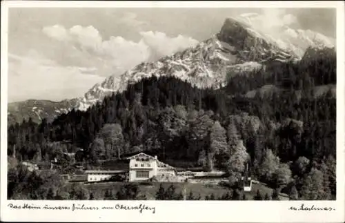 Ak Berchtesgaden Oberbayern, Gotzenalm, Berglandschaft, Gebäude, Wälder, deutliche Bergspitzen