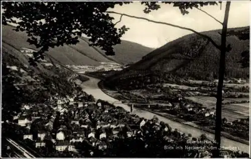 Ak Eberbach am Neckar Odenwald Baden, Schöne Landschaft, Neckartal, Fluss, Eberbach Stadtansicht,