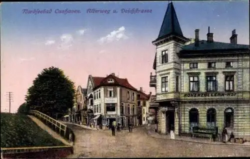 Ak Nordseebad Cuxhaven, Nordsee,  Alterweg, Deichstraße, Hohenzollern-Hof