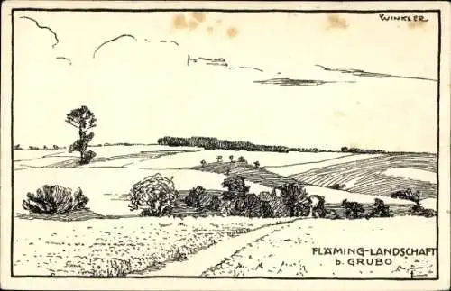 Künstler Ak Winkler, Grubo Wiesenburg in der Mark, Fläming Landschaft