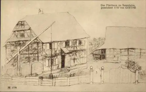 Ak Sessenheim Sesenheim Elsass Bas Rhin, Pfarrhaus, gezeichnet von Goethe 1770