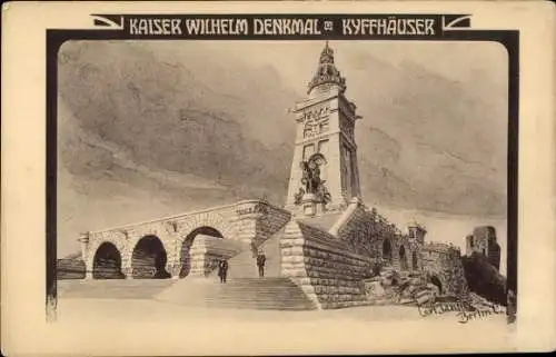 Künstler Ak Jander, Steinthaleben Kyffhäuserland in Thüringen, Kyffhäuser, Kaiser Wilhelm Denkmal