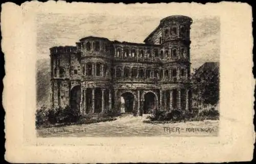 Ak Trier an der Mosel, Porta Nigra,  Bauwerke, Zeichnung