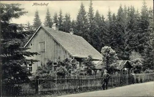 Ak Mönchshof Römhild in Thüringen, Holzhaus
