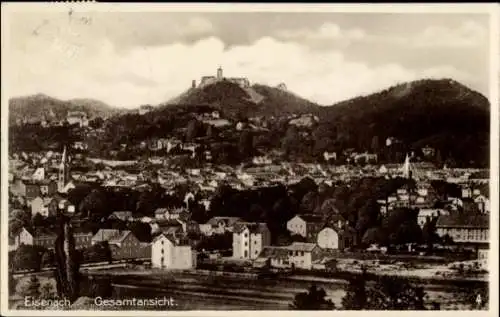 Ak Lutherstadt Eisenach Thüringen, Hellthal,  Gesamtansicht, Stadtansicht mit Bergen und Burgen